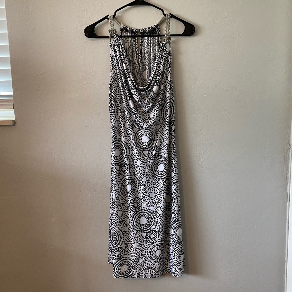 Essentials by Milano Women’s Cowl-Neck Halter Chain Strap Sleeveless Print Dress